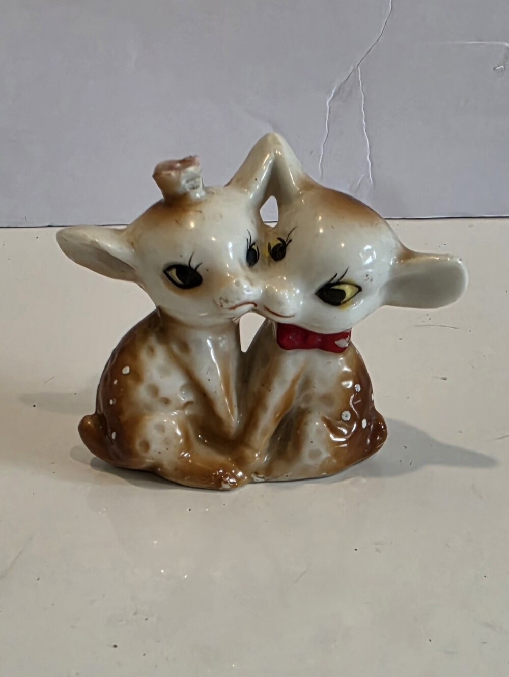 Vintage Ceramic Two Baby Deer Figurine in Brown and White